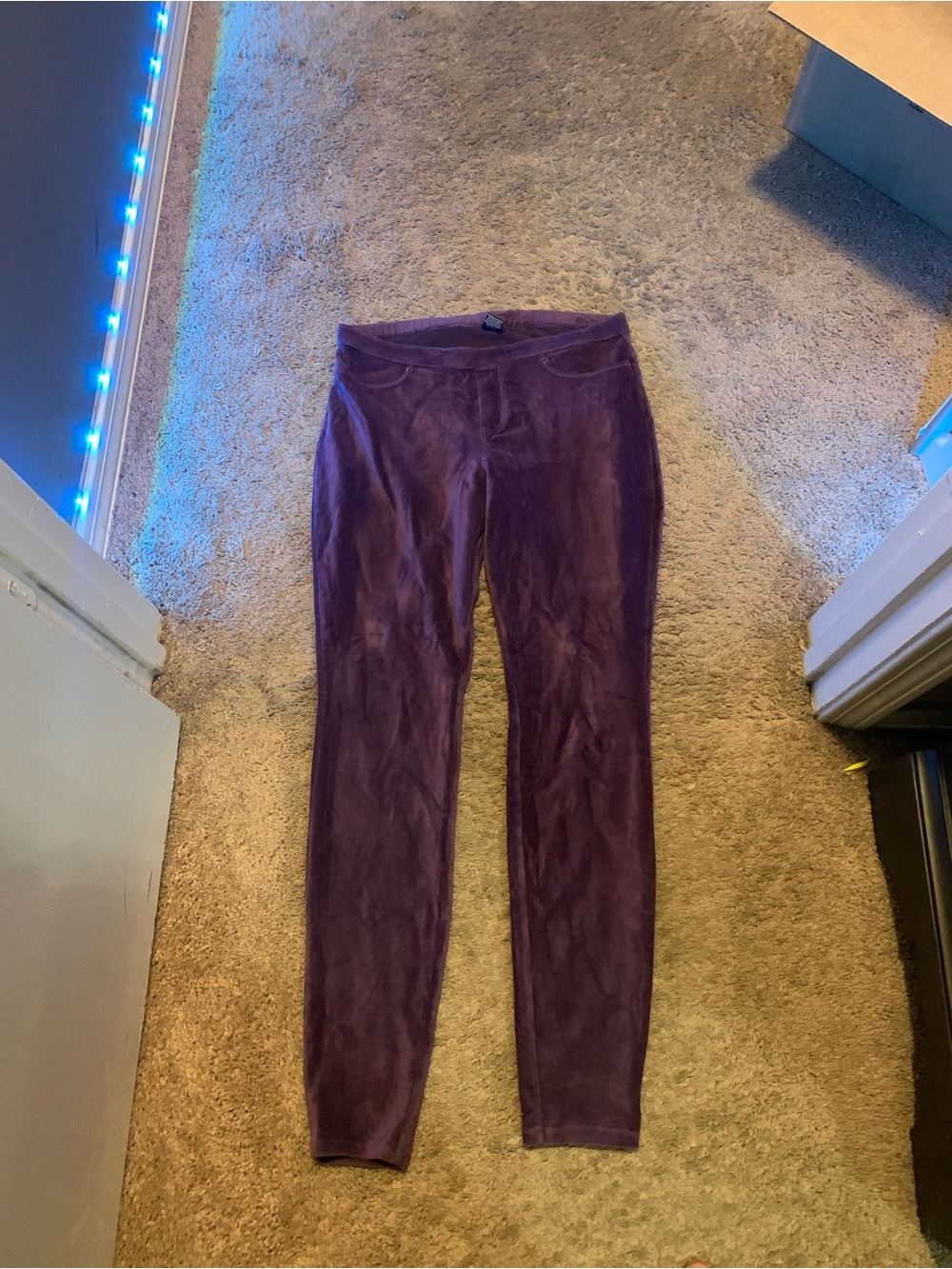 HUE Purple Velvet-Texture Leggings